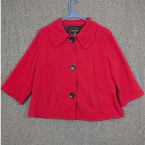 Lane Bryant Womens Red Button Up Lined 3/4 Sleeve Short Jacket Blazer Size‎ 18